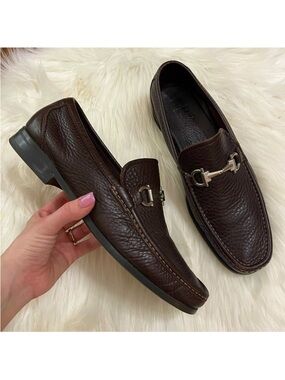 SALVATORE FERRAGAMO Brown Chocolate Grandioso Gancini Leather Bit Loafers 8.5